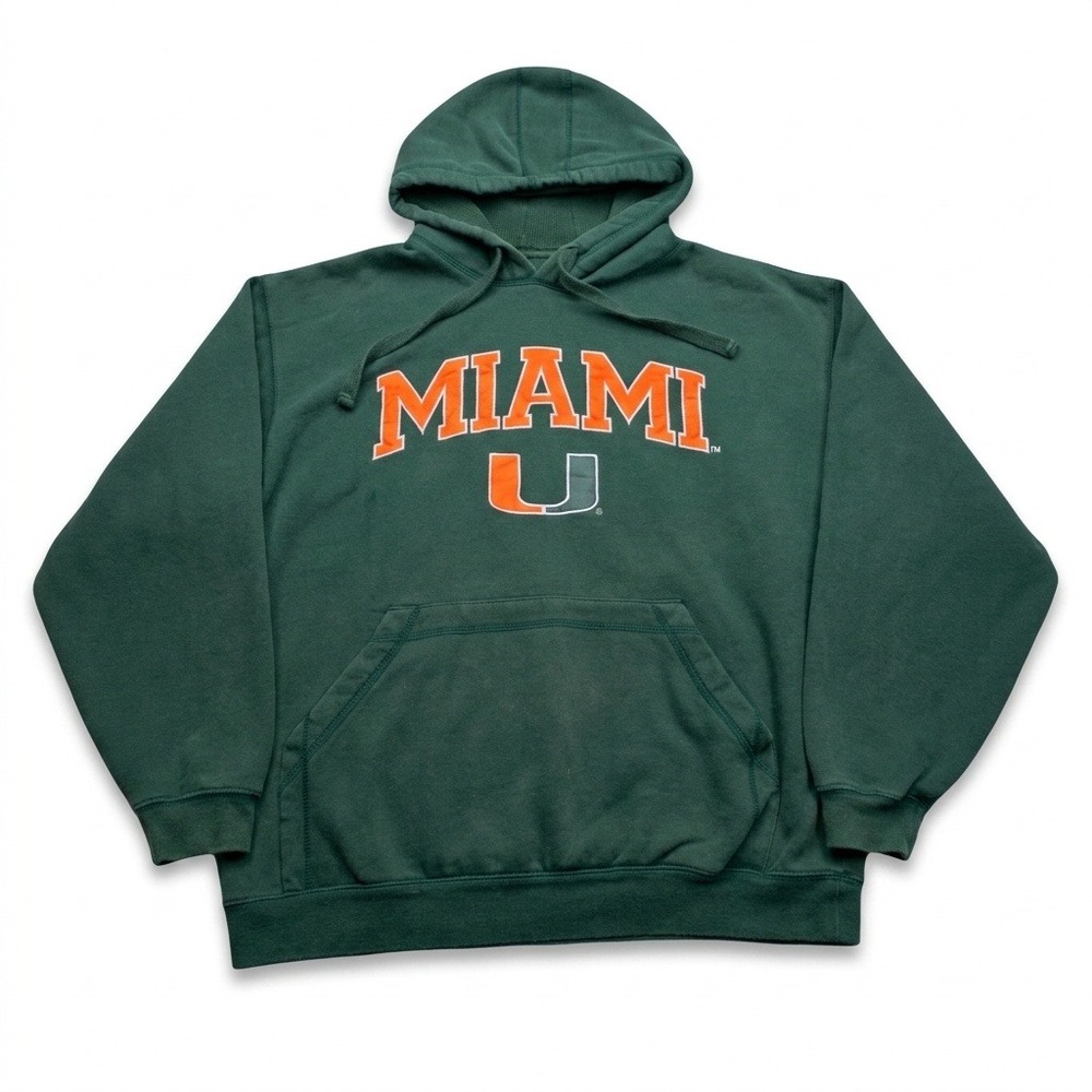 Vintage Faded University of Miami Canes Hoodie Green‎ Medium Collegiate Faded